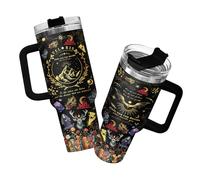 34HD 40oz Fantasy Gothic Tumbler With Handle - Velaris Quote Stainless Steel Insulated Cup With Straw, Starry Night Magic Crystals Design