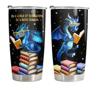 34HD Book Dragon Tumbler with Lid, 20oz Stainless Steel Vacuum Insulated Dragon Coffee Mug, Book Lover Gifts for Birthday Christmas Back To School, Bookworm Gifts for Women, Bookish Items