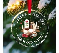 34HD Book Shop Glass Ornament 2025 - Beauty Reading Lover Gift, Fairytale Christmas Tree Decoration