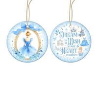 34HD Ceramic Princess Birthday Ornament 2025 - Blue Fantasy Castle Keepsake for Girls, Fairytale-Inspired Tree Hanging Gift, Magical Ceramic Decoration