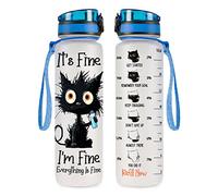 34HD Crazy Cat Water Bottle 32 oz Tritan Plastic, Its Fine Everything Is Fine Water Bottle, Funny Birthday Mothers Day Halloween Christmas Gifts for Pet Lovers Cat Mom Lady Women