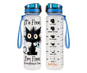 34HD Crazy Cat Water Bottle 32 oz Tritan Plastic, Its Fine Everything Is Fine Water Bottle, Funny Birthday Mothers Day Halloween Christmas Gifts for Pet Lovers Cat Mom Lady Women