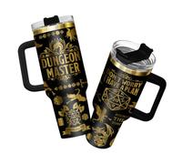 34HD Dice Game Insulated Tumbler with Handle and Straw, 40oz Engraved Dragon Coffee Mug with Lid, Funny Birthday Gifts for Gamers Friends Brother Boyfriend Husband