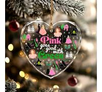 34HD Glass Heart Ornament 2025 - Pink Goes Good with Green Quote, for Book Lovers & Theater Fans