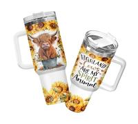 34HD Highland Cow Tumbler with Handle Straw, Funny Cow Print Coffee Mug for Women