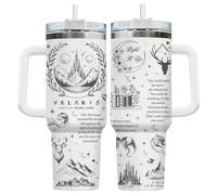 34HD Starlight City Fantasy Tumbler 40oz with Handle and Straw, Glowing Night Sky Mountains Deer Castle Insulated Coffee Cup, Bookish Items to Men & Women - Birthday Gifts for Book Lovers and Readers