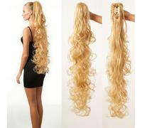 34inch Long Curly Clip-in Ponytail Hair Extension 85CM Synthetic Claw Clip High Ponytail Hairpiece (Blonde)