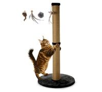 34inches Tall Cat Scratching Post with Plush Base Cat Scratcher for Indoor Cat with Natural Sisal Rope, Black Round Platform,Have 4 Replacement Pendant