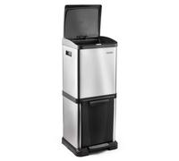 VonHaus Kitchen Bin, 34L Vertical Recycling Bin, Stainless Steel Two Section Food Waste Separation System with Non-Slip Base & Removable Inner-Compartments, Narrow Trash Can, 1x18L & 1x16L