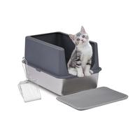 34L Large Stainless Steel Cat Litter Box for Medium Cats under 20lbs - Odorless, Non-stick, Anti-slip Design with Scoop Included