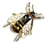 34mm Enamel Bumble Bee Brooch Vintage Style Art Deco Realistic Honey Bee Pin Insect Animal Black Gold Lapel Badge Fashion Decor Gift + Marvelous Gift Box
