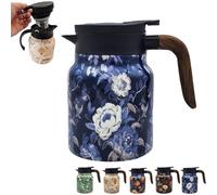 34OZ Stainless Steel Tea Thermoses with Infuser, Vintage Floral Pattern Thermal Coffee Carafe, Wooden Handle Teapot Tea Kettle Thermal Coffee Carafes for Keeping Hot Drinks