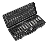 34pc BLACK SERIES Deep Socket & Ratchet Handle Set -3/8" Sq Drive 6 Point Metric