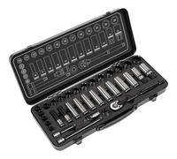 34pc BLACK SERIES Deep Socket & Ratchet Handle Set -3/8" Sq Drive 6 Point Metric