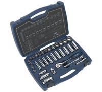 34pc PREMIUM Deep Socket & Ratchet Handle Set 3/8" Square Drive 12 Point Metric