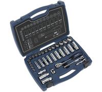 34pc PREMIUM Deep Socket & Ratchet Handle Set 3/8" Square Drive 6 Point Metric