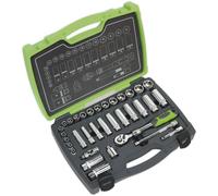 34pc PREMIUM Deep Socket & Ratchet Handle Set - 3/8" Square Drive 6 Point Metric