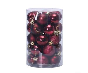 34PCS 40mm Christmas Baubles Set Plastic Ball Ornaments for Holiday Use with Storage Box for Easy Organizing (Red wine)