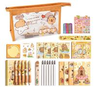 34Pcs Capybara Stationery Set, Kawaii Stationery Supplies for Students, Pencil Case, Pens, Pocket Notebook, Notepad, Stickers, Washi Tape and Ruler, Capybara Gift for Birthday Back-to-school