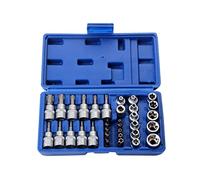 34Pcs E-Torx Sockets Bit Set Male Female Bits 3 8 5 16 Drive Kit with Storage Box Pentalobe Star Socket Steel Holder