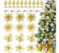 34PCS Gold Christmas Decorations - Poinsettia, Berry Stems & Flowers with Clips for Xmas Tree & Wreath