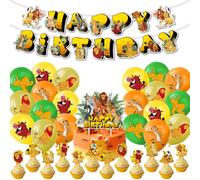 34PCS Lion Party Balloons Decorations Set,Lion Birthday Party Supplies,King Banner,Kids Animals Party Decorations Lion Theme Cake Toppers for Baby Shower, Kids Birthday Party