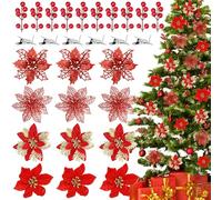 34PCS Red Christmas Tree Decorations, Poinsettia Christmas Decorations Berry Stems, Christmas Flowers Artificial Berry Decorations with Clips, Xmas Tree Decorations Christmas Wreath Decorations