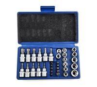 34Pcs Socket Wrench Set with Torx Star and E-Security Bits, 3/8" and 1/4" Drive, Chrome Vanadium Steel for Durability, Includes T10-T60 and E4-E20 Sizes