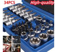 34Pcs Torx Star Socket And Bit Set Male Female E And T Sockets With Torx Bits + Case