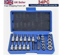 34Pcs Torx Torque Tork Star Bits Drive Male Female 3/8' Chrome Sockets Set Tool-