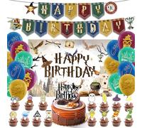 34PCS Wizard Party Decorations, Magic Theme Birthday Decorations With Backdrop Banner Latex Balloons Cake Topper Cupcake Toppers, Wizard Birthday Party Supplies for Kids Boys And Girls