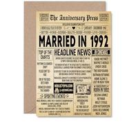 33rd Anniversary Card for Men Women - Vintage Newspaper Married in 1992 - Happy 33 Year Wedding Anniversary Card for Husband Partner Wife Companion, A5 Anniversaries Greeting Cards