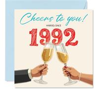 34th Anniversary Card for Women and Men, Cheers Married Since 1992