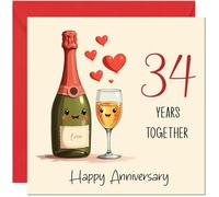 34th Anniversary Card for Women & Men - Happy 34 Year Anniversary Card for Girlfriend Boyfriend Partner Anniversaries Greeting Cards for Him Her