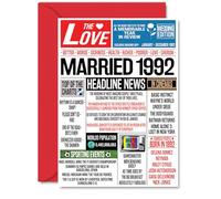 33rd Anniversary Cards for Men Women - Married 1992 Newspaper - Happy 33 Wedding Anniversary Card for Husband Wife Aunt Uncle Vintage Retro 1992, A5 Greeting Cards