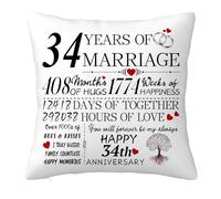 34th Anniversary Cushion Cover Gift for Him Her, 34 Years Anniversary Wedding Gifts Decorations for Couple Boyfriend Girlfriend Men Women Husband Wife, 34 Years of Marriage Pillow Case 45x45cm