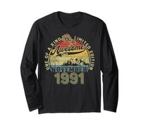 34th Bday Gifts for Men November 1991 34 Year Old Long Sleeve T-Shirt