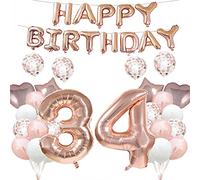 34th Birthday Balloon 34th Birthday Decorations Rose Gold 34 Balloons Happy 34th Birthday Party Supplies Number 34 Foil Mylar Balloons Latex Balloon Gifts for Girls,Boys,Women,Men