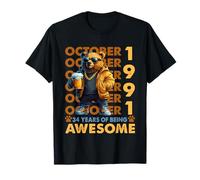 34th Birthday Bear Legends October 1991 34 Years Old Mens T-Shirt