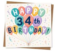 34th Birthday Card for Her, Bright Balloon Party Design