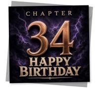 34th Birthday Card for Her, Chapter 34 Purple Lightning | For her 34th: dramatic purple lightning with large gold-style Chapter 34 lettering to really stand out.