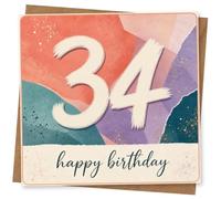 34th Birthday Card for Her, Colourful Design