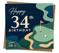 34th Birthday Card for Her, Fairway Scene and Flag | Stylish golf course illustration with bold fairway shapes and a flag on the green, paired with 34th birthday wording for her.