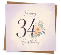 34th Birthday Card for Her, Pink & Navy Florals with Script | A refined pink-and-navy palette, delicate florals and flowing script make this 34th Birthday Card for Her feel extra special.
