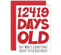 34th Birthday Card for Men Women Him Her - 12419 Days Old - Funny Adult Happy Birthday Card for Brother Sister Son Daughter Mum Dad, A5 Humour Joke Greeting Cards