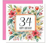 34th Birthday Card for Women - Any Age - Floral Birthday Card for 34 Year old Woman Friend Sister Mum Aunt Daughter thirty four, thirty fourth cousin Niece