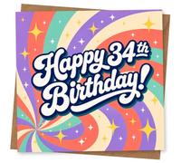 34th Birthday Card, Retro Swirl Background with Sparkly Stars