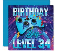 34th Birthday Cards for Men - Gamer Level - Happy Birthday Card for 34 Year Old Man Nephew Husband Colleague Neighbour, 145mm Bday Greeting Cards