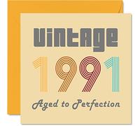 34th Birthday Cards for Men Women - Vintage 1991 Aged To Perfection - 34 Birthday Card Funny for Her Him, 145mm Greeting Cards Mum Dad Brother Sister Uncle Auntie