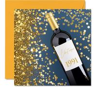 34th Birthday Cards for Men Women - Wine Bottle Vintage 1991 - Happy Birthday Card for Uncle Auntie Brother Sister Friend Colleague 145mm Bday Greeting Cards
